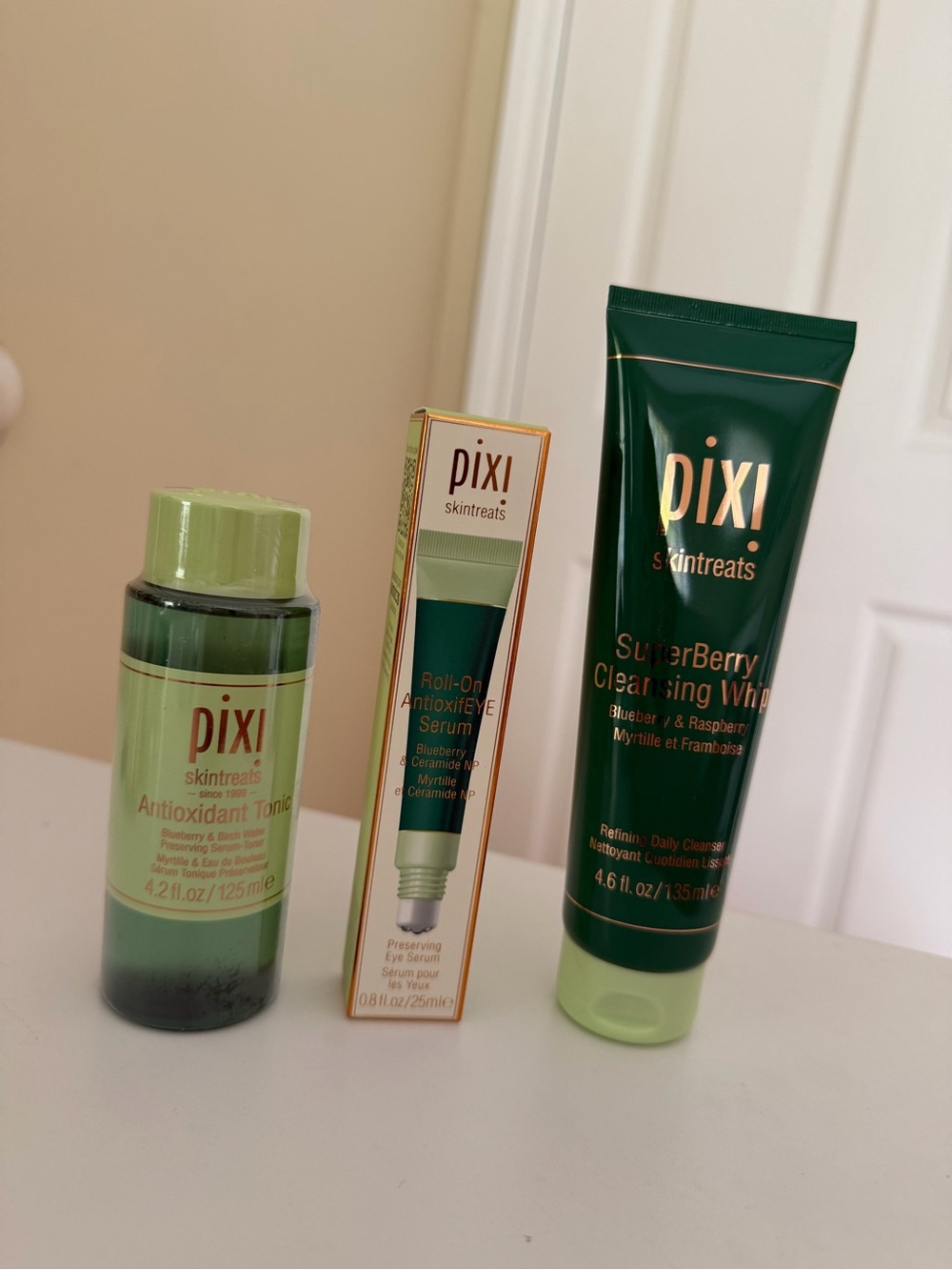 Pixi Green Skincare Trio - Antioxidant Tonic, Eye Serum & SuperBerry Cleanser